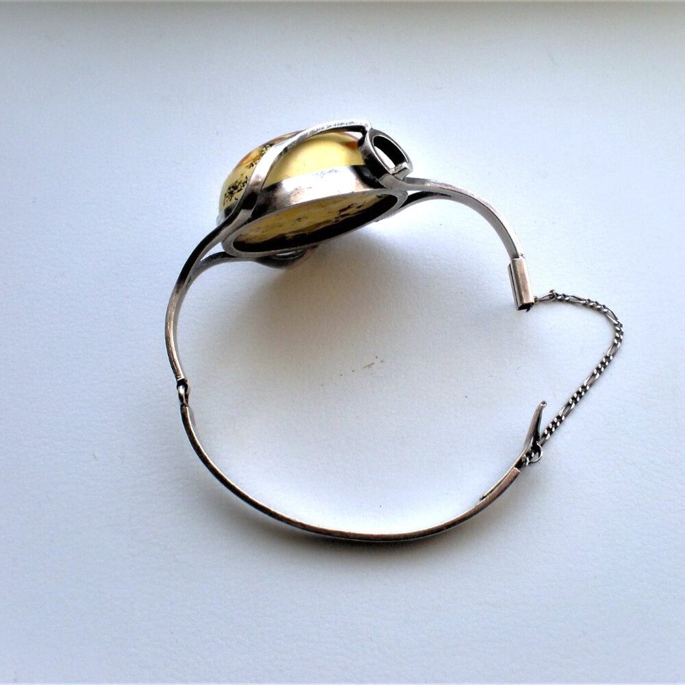Vintage Sterling Silver 925 Baltic Butterscotch Egg Yolk Amber Bangle Bracelet - Picture 5 of 9